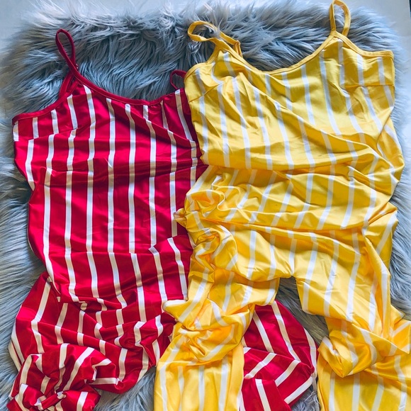 Pants - Pinstripe Jumpsuit RED